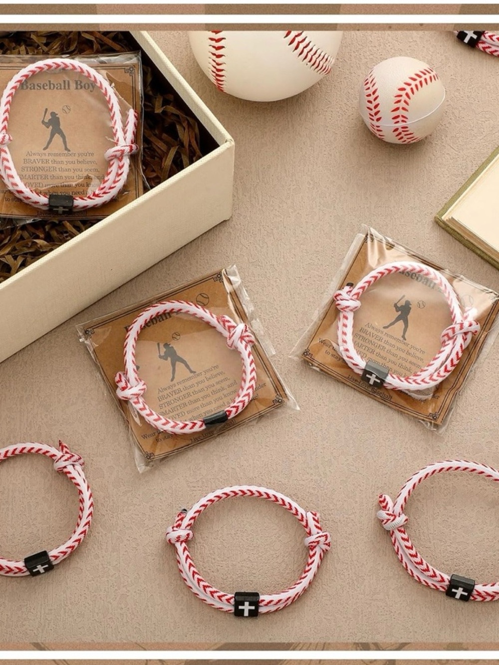Baseball motivational bracelets Woven Cord Bracelet with Cross Accent pk of 6 - Picture 5 of 6